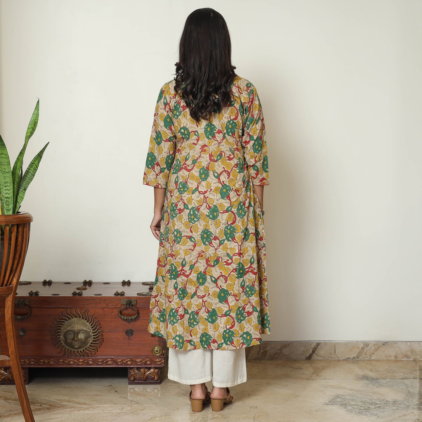  Kalamkari Printed Cotton A-Line Long Kurta For Women