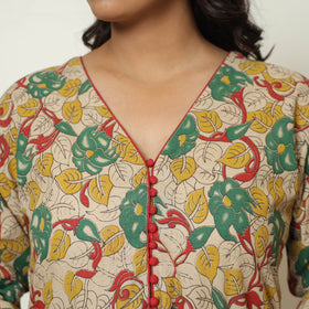  Kalamkari Printed Cotton A-Line Long Kurta For Women