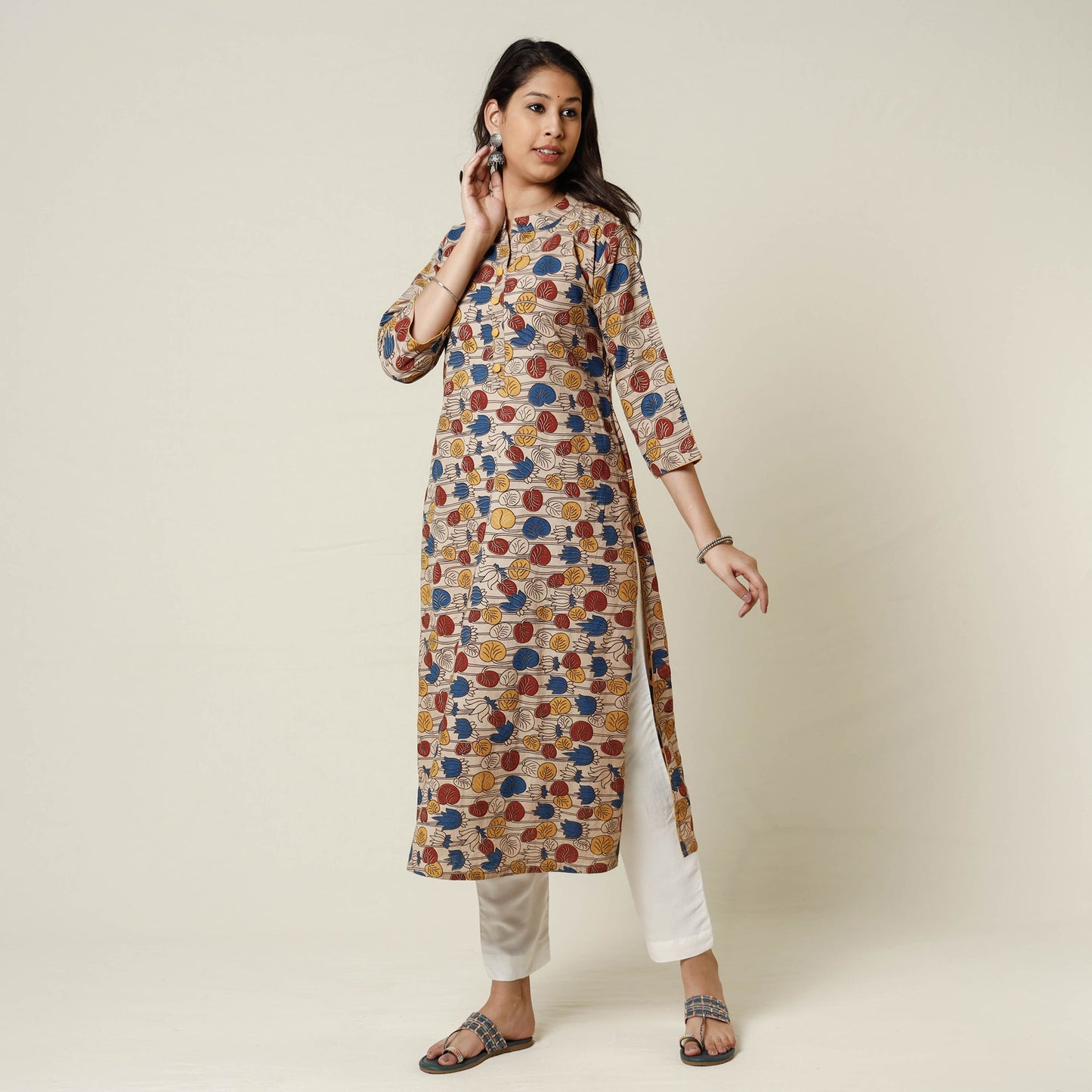  Kalamkari Printed Cotton Long Kurta For Women