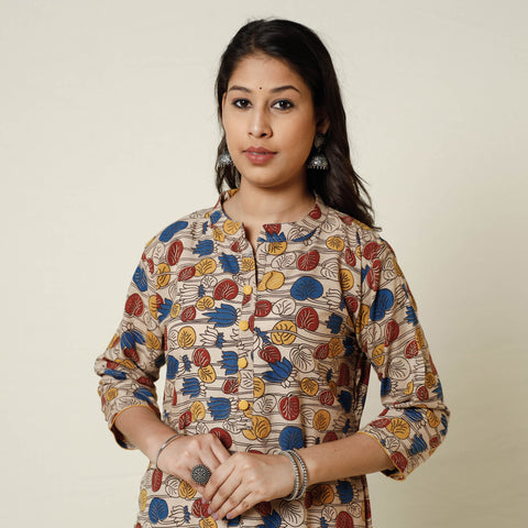  Kalamkari Printed Cotton Long Kurta For Women