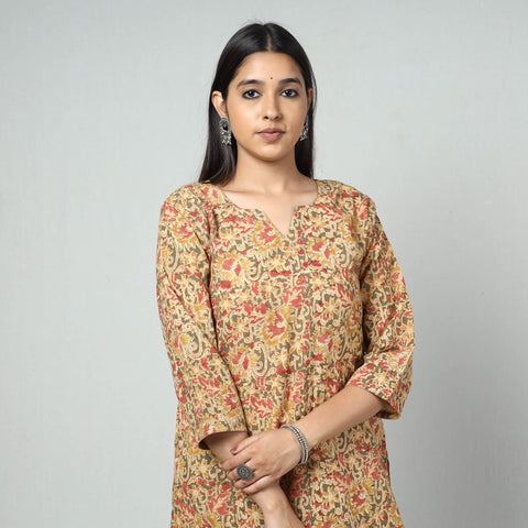  Kalamkari Block Printed Cotton Long Kurta For Women