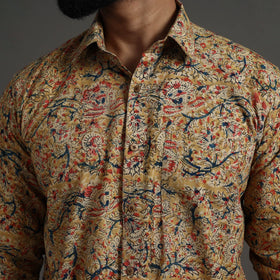  Beige Kalamkari Block Printed Cotton Men Full Sleeve Shirt