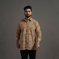  Beige Kalamkari Block Printed Cotton Men Full Sleeve Shirt