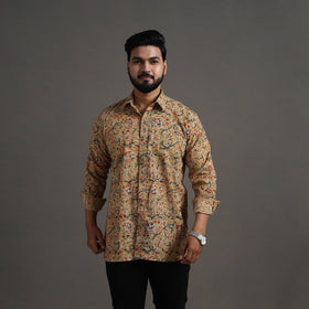  Beige Kalamkari Block Printed Cotton Men Full Sleeve Shirt