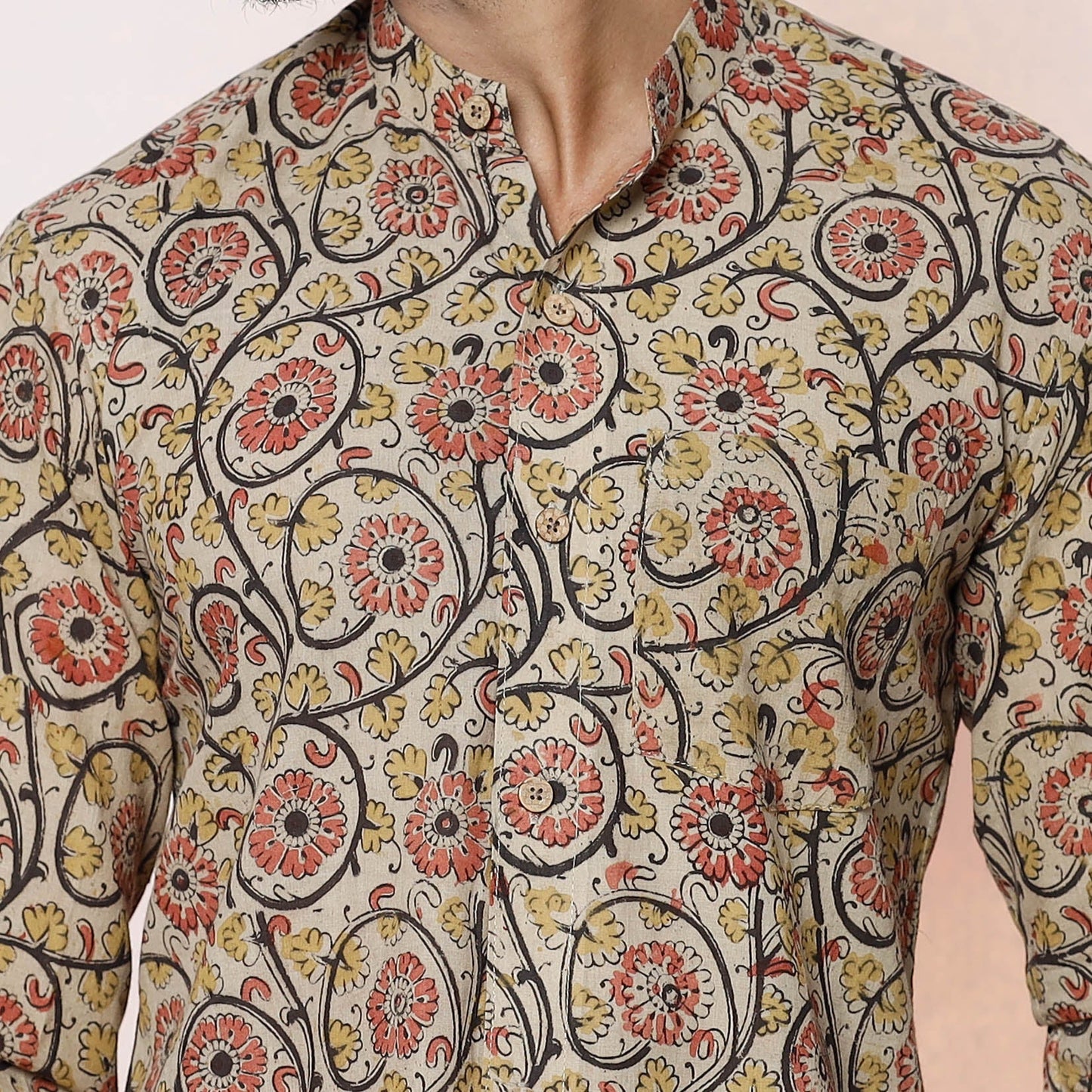 Kalamkari Block Printed Cotton Men Full Sleeve Shirt