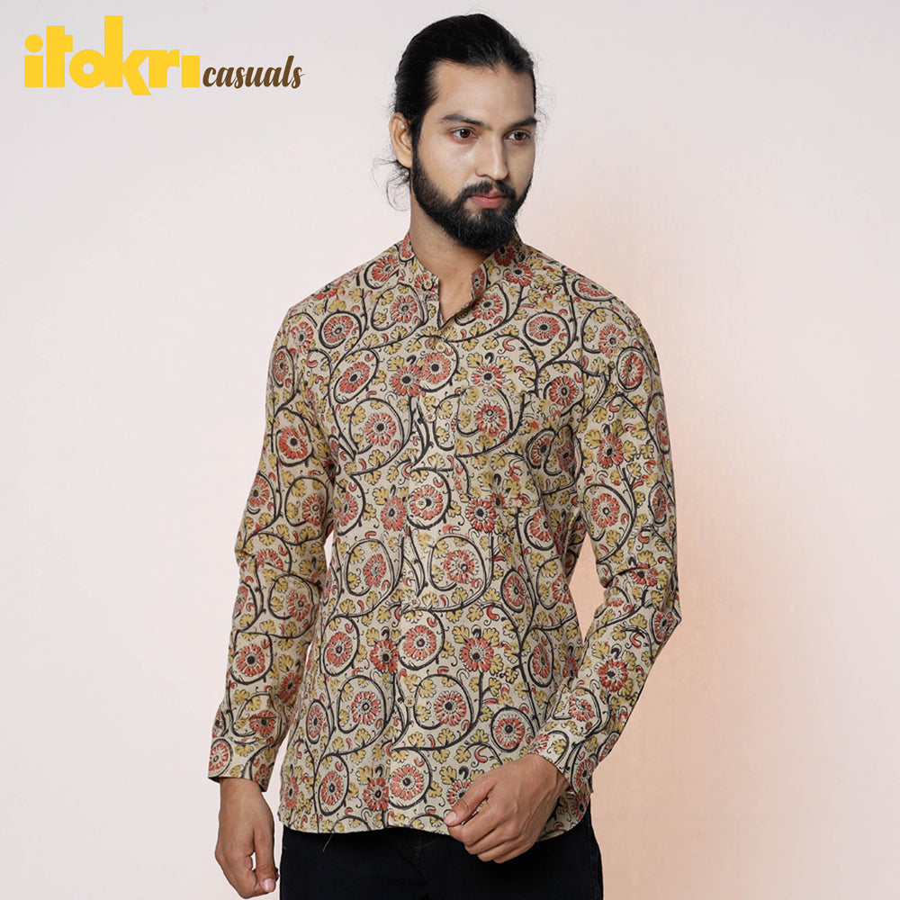 Kalamkari Block Printed Cotton Men Full Sleeve Shirt