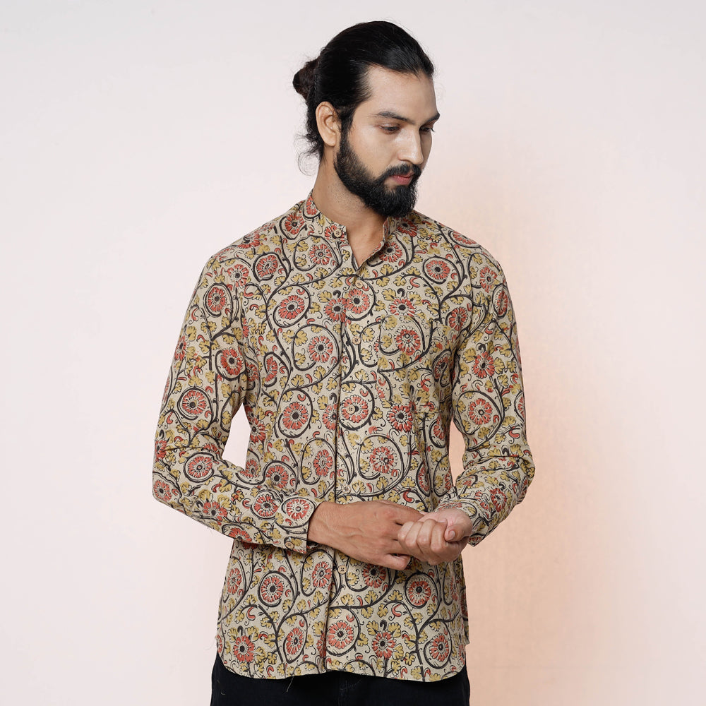 Kalamkari Block Printed Cotton Men Full Sleeve Shirt