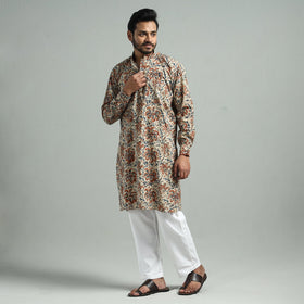  Kalamkari Block Printed Cotton Men Long Kurta 