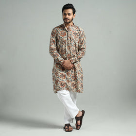  Kalamkari Block Printed Cotton Men Long Kurta 