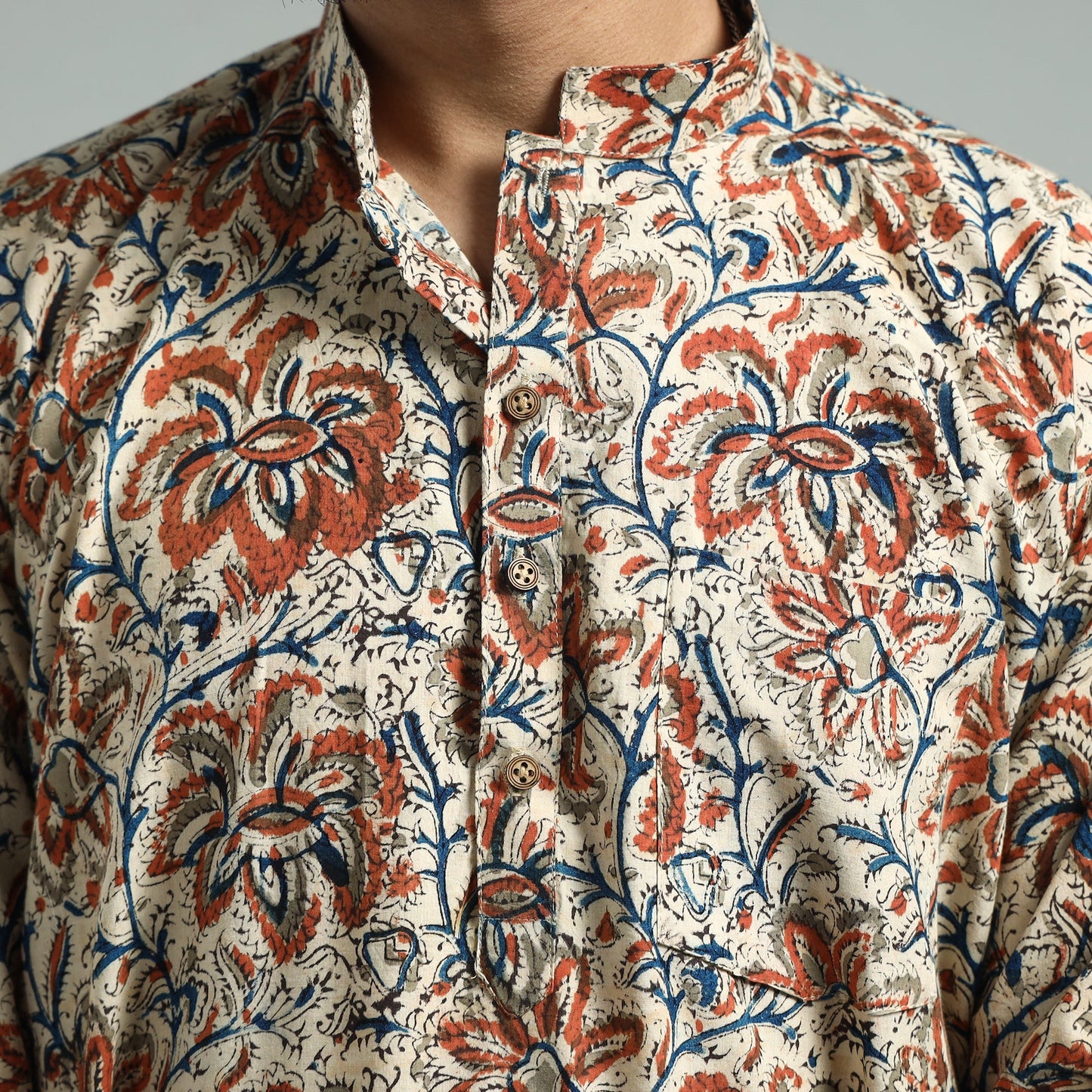  Kalamkari Block Printed Cotton Men Long Kurta 