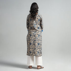 Beige - kalamkari printed cotton pintuck long straight