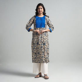 Beige - kalamkari printed cotton pintuck long straight