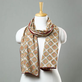 Beige Kalamkari Block Printed Cotton Stole