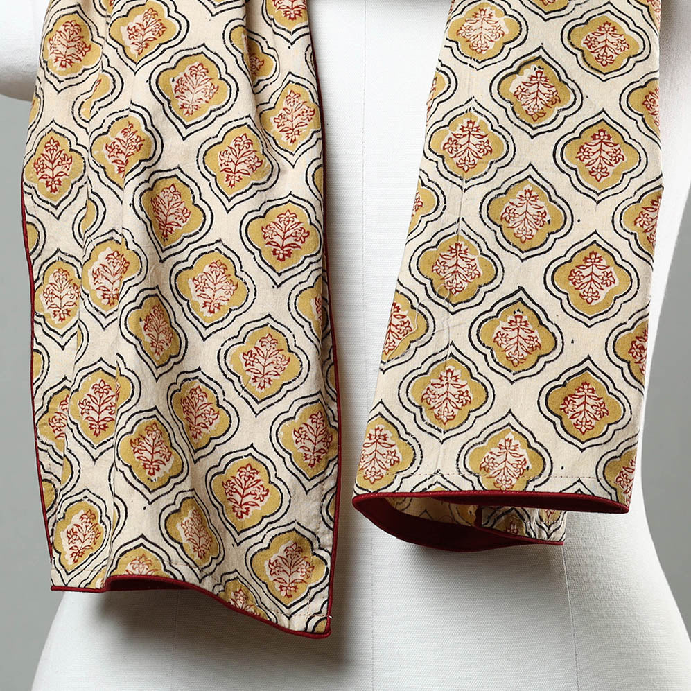 Beige Kalamkari Block Printed Cotton Stole