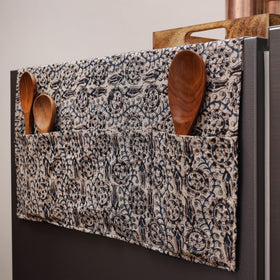 Beige Kalamkari Block Printed Fridge Top Cover with Handle Cover