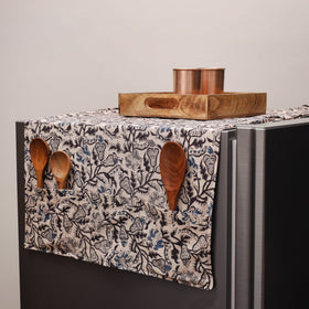 Beige Kalamkari Block Printed Fridge Top Cover with Handle Cover