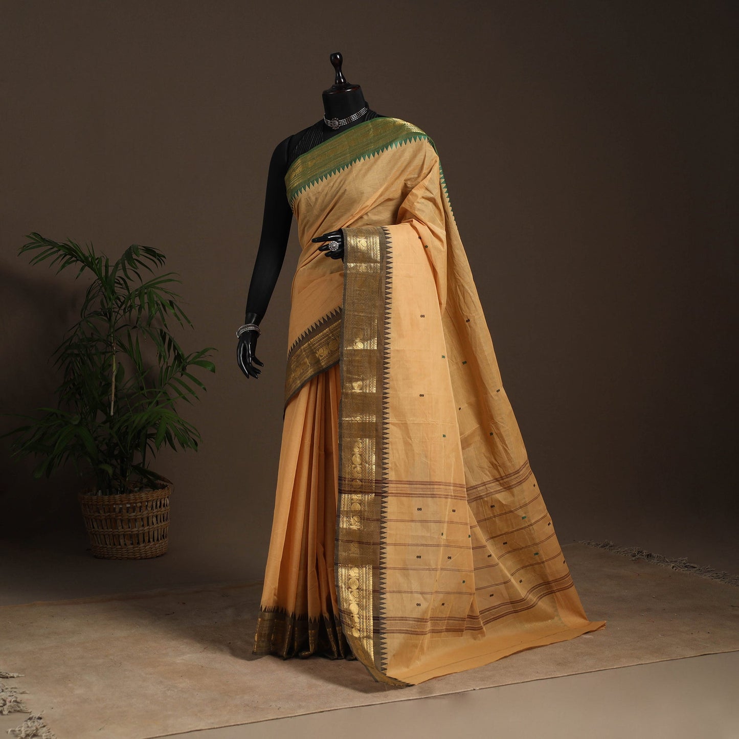 Beige - kandangi buti chettinad cotton saree with border 52
