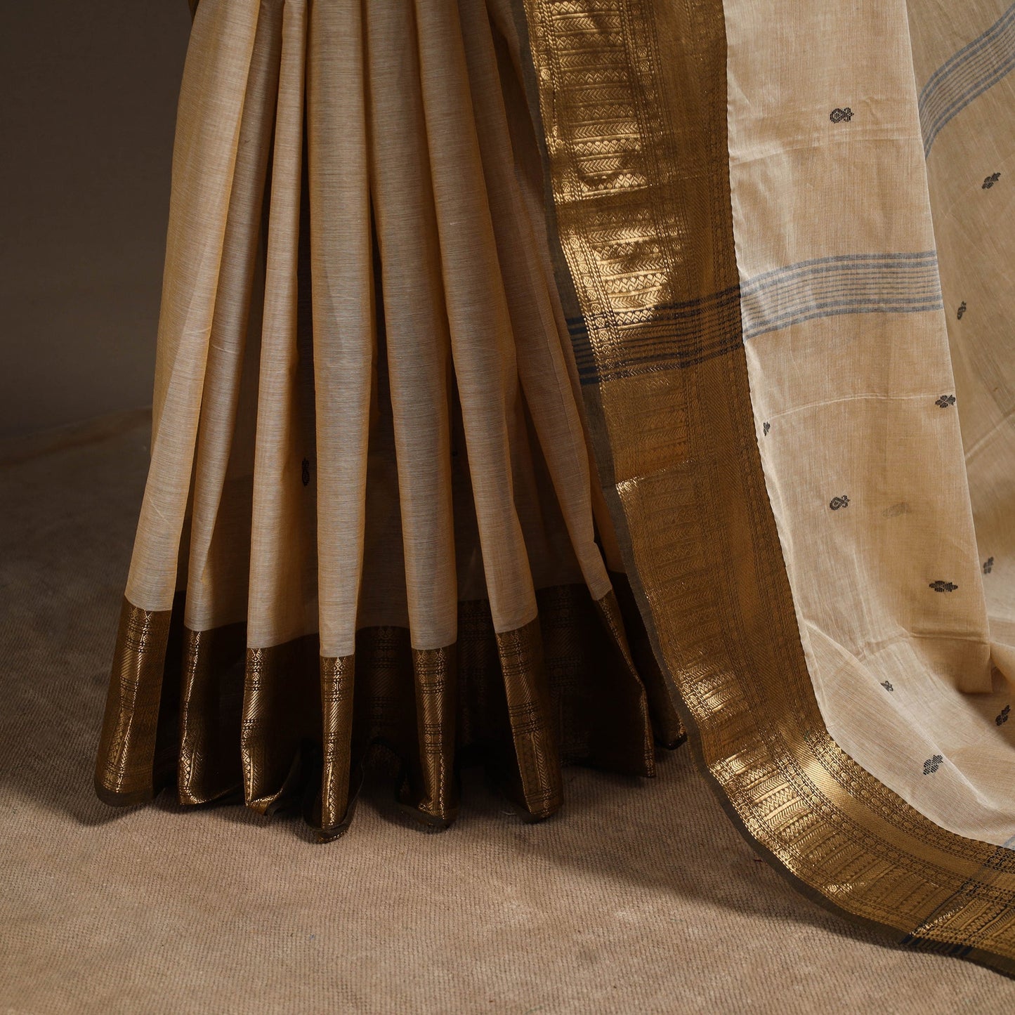 Beige - kandangi buti chettinad cotton saree with border 54