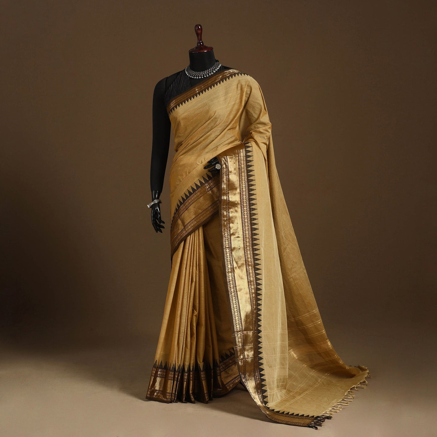 Beige - kandangi chettinad cotton saree with border 11
