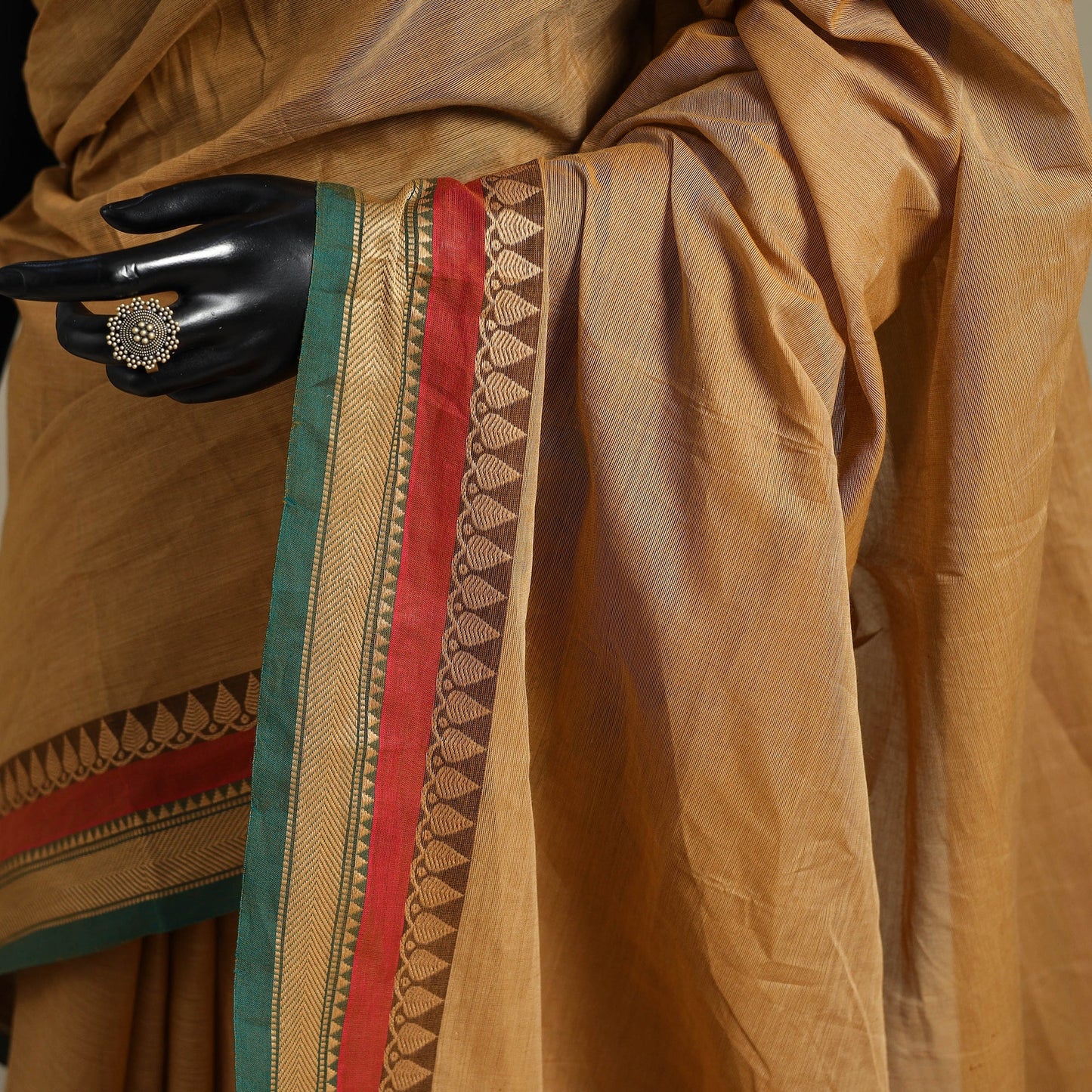 Beige - kandangi chettinad cotton saree with border 16