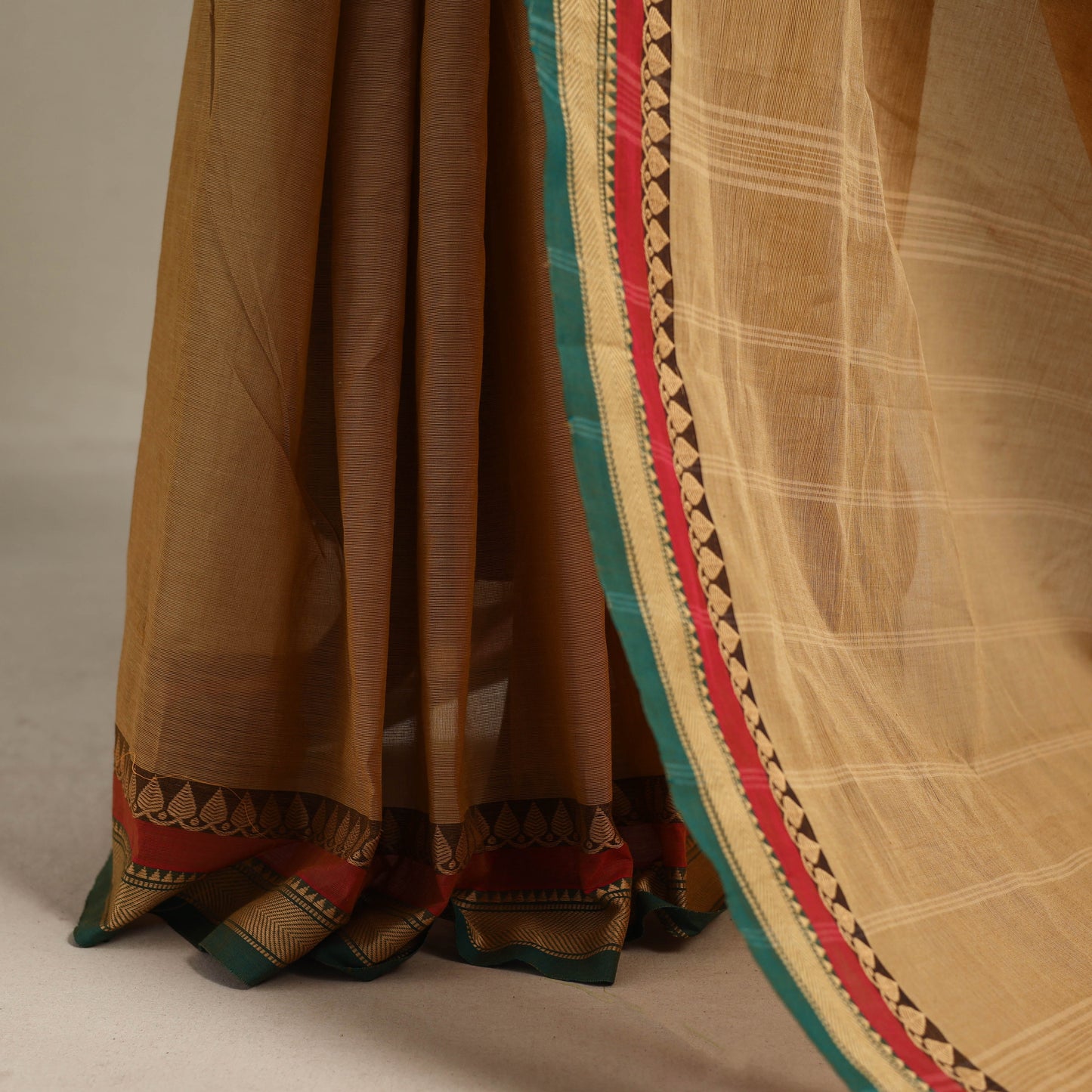 Beige - kandangi chettinad cotton saree with border 16