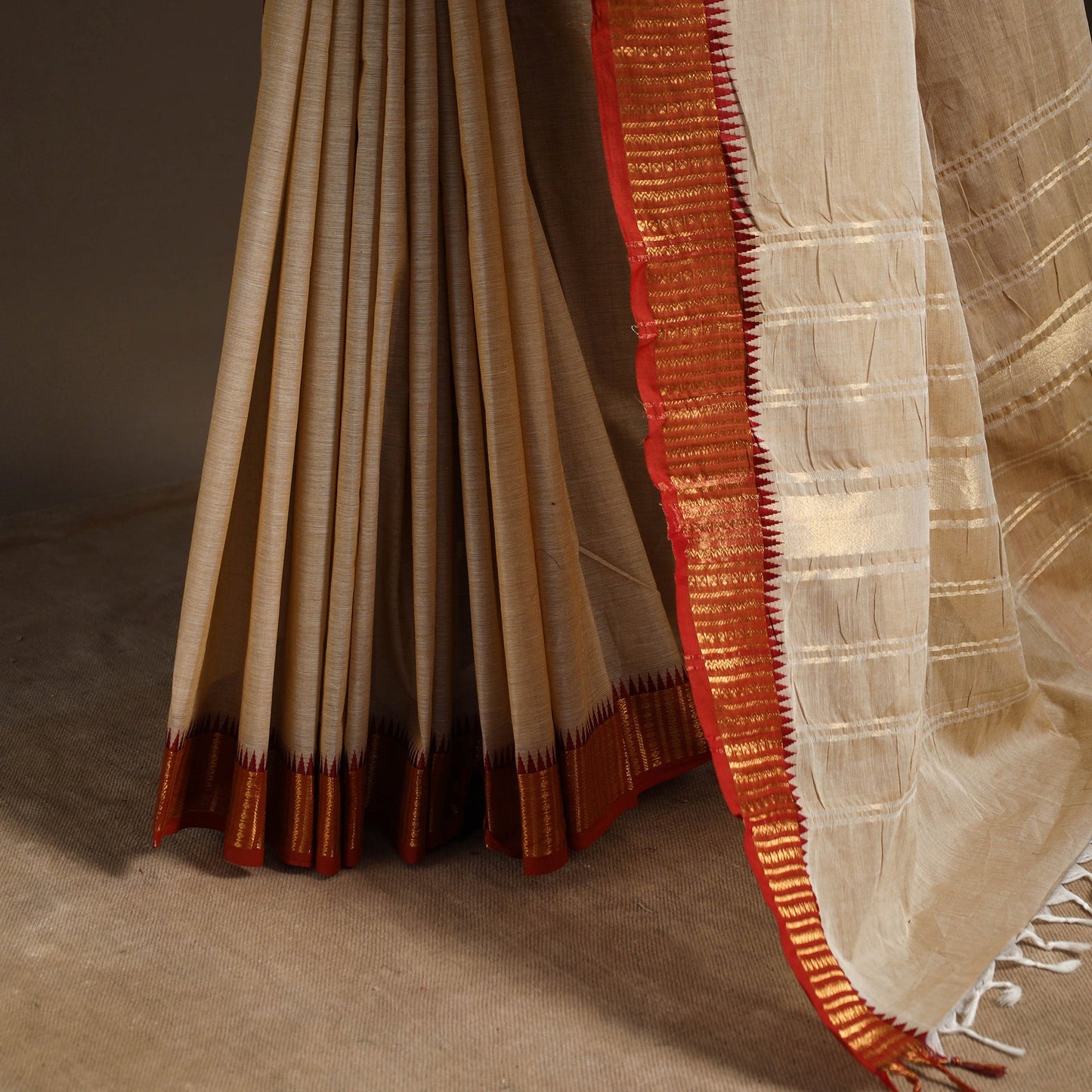 Beige - kandangi chettinad cotton saree with border 69