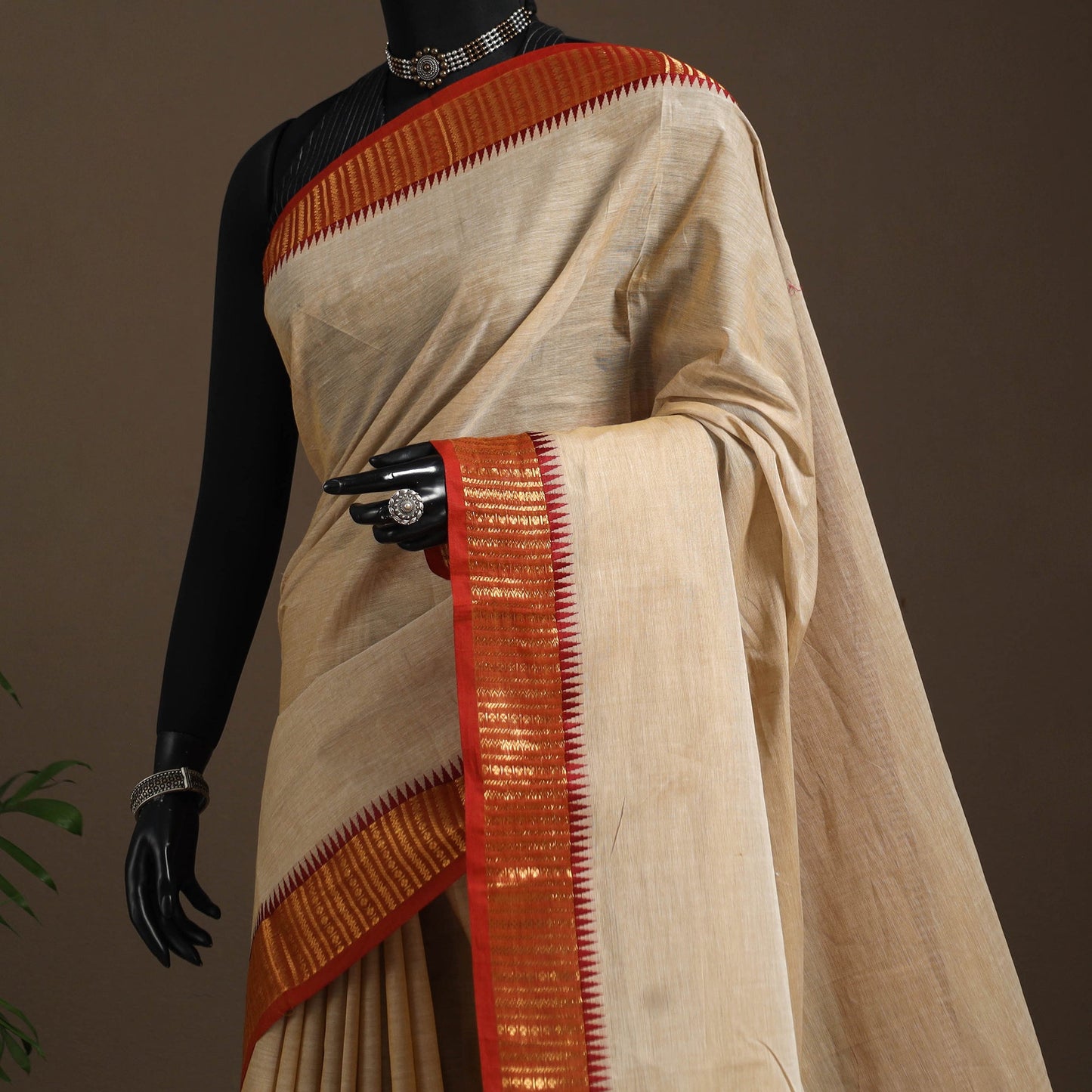 Beige - kandangi chettinad cotton saree with border 69