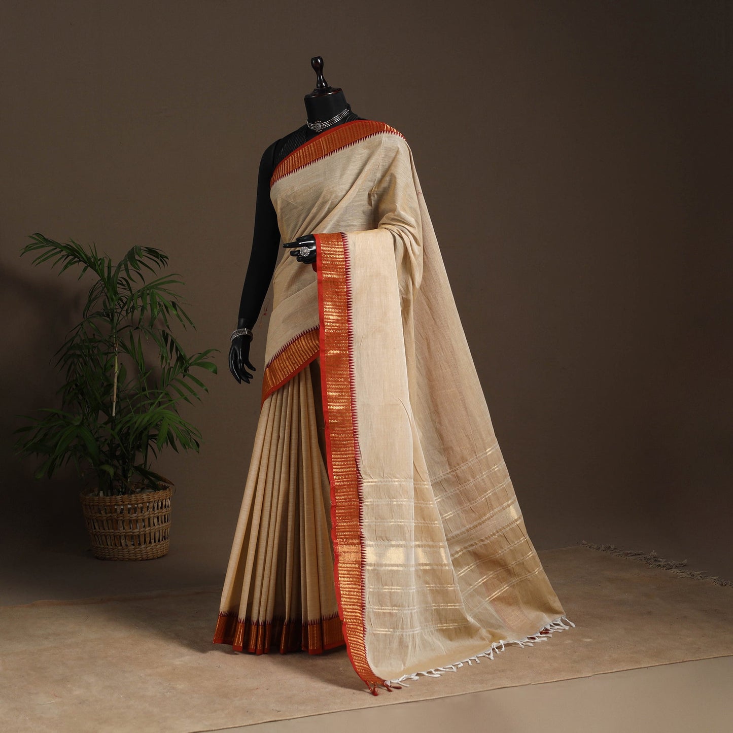 Beige - kandangi chettinad cotton saree with border 69