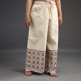 Off White Kantha Hand Embroidery Palazzo in Cotton