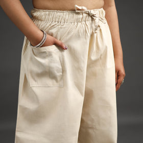 Off White Kantha Hand Embroidery Palazzo in Cotton