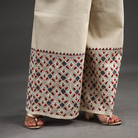 Off White Kantha Hand Embroidery Palazzo in Cotton