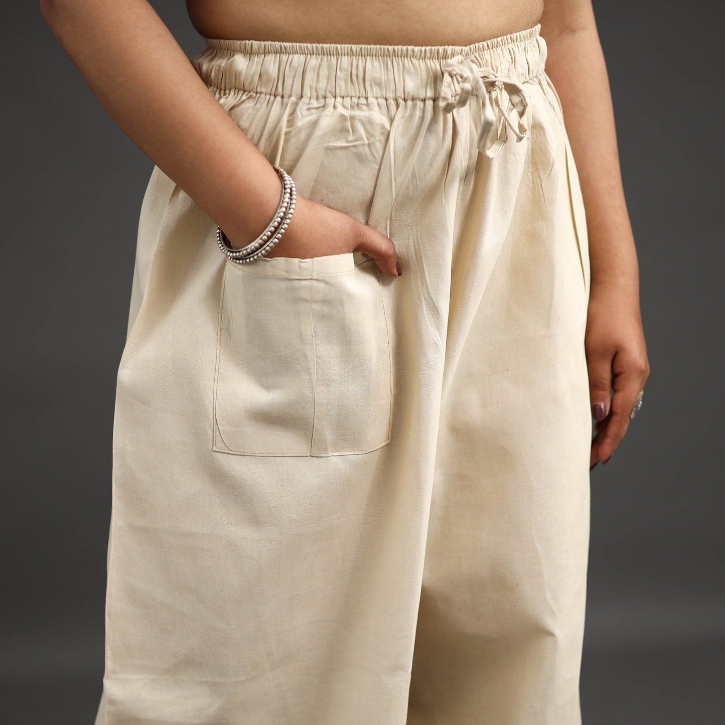 Buy Off White Kantha Hand Embroidery Palazzo in Cotton