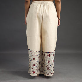 Buy Off White Kantha Hand Embroidery Palazzo in Cotton