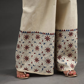 Buy Off White Kantha Hand Embroidery Palazzo in Cotton