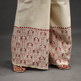 Off White Kantha Hand Embroidery Palazzo in Cotton