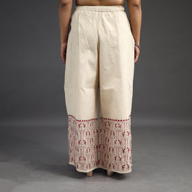 Off White Kantha Hand Embroidery Palazzo in Cotton