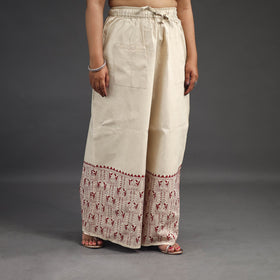 Off White Kantha Hand Embroidery Palazzo in Cotton