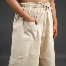 Off White Kantha Hand Embroidery Palazzo in Cotton