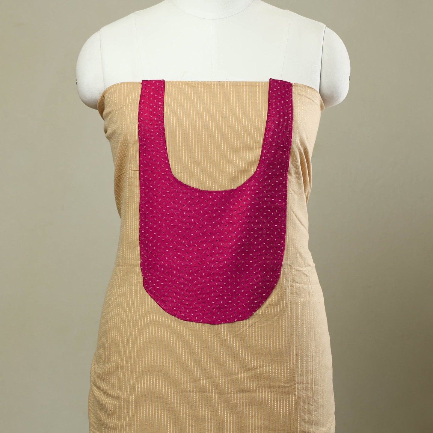 Beige - kantha stitch patchwork cotton unstitched kurta