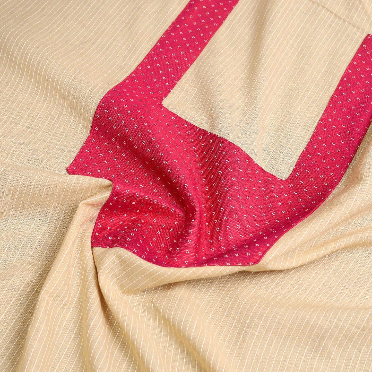 Buy Beige Kantha Stitch Patchwork Cotton Kurta Material