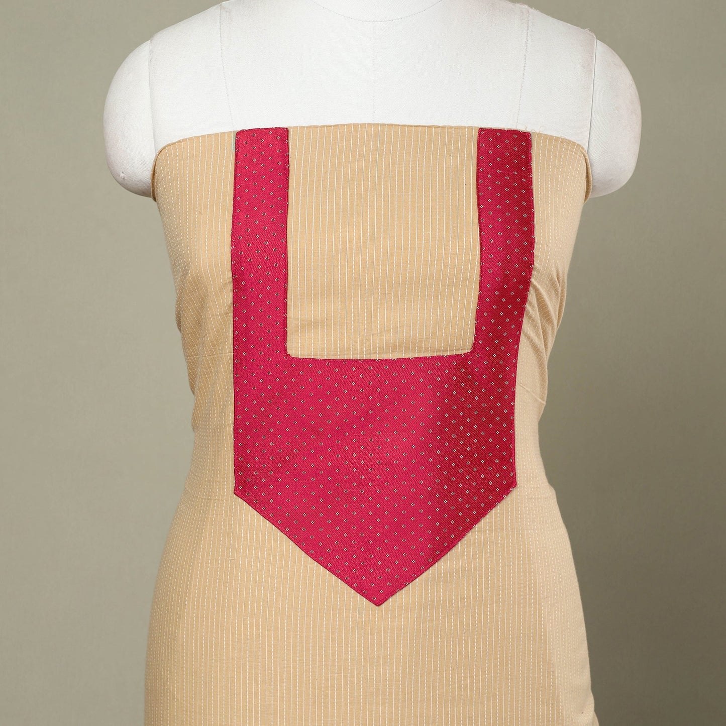 Buy Beige Kantha Stitch Patchwork Cotton Kurta Material