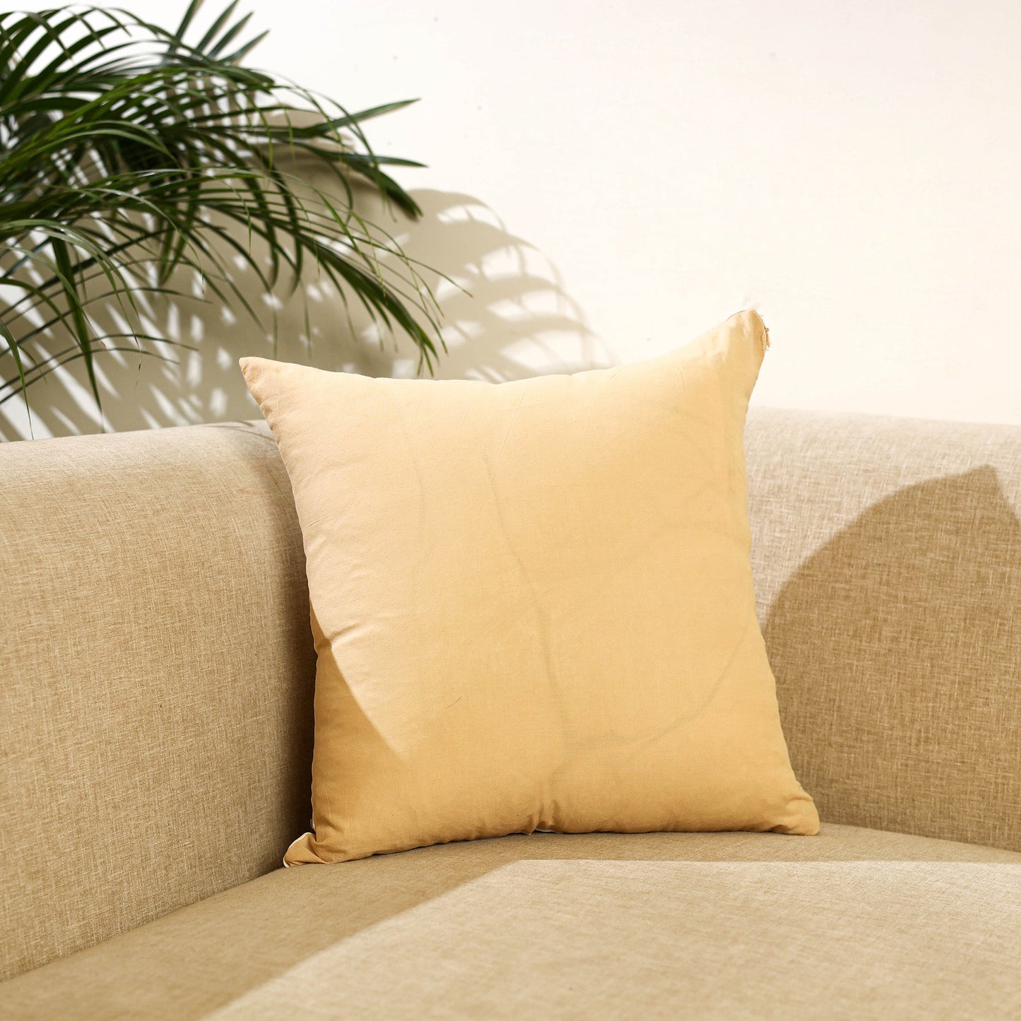  Beige Kantha Work Chanderi Silk Cushion Cover