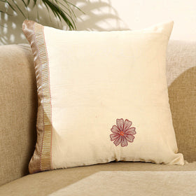  Beige Kantha Work Chanderi Silk Cushion Cover