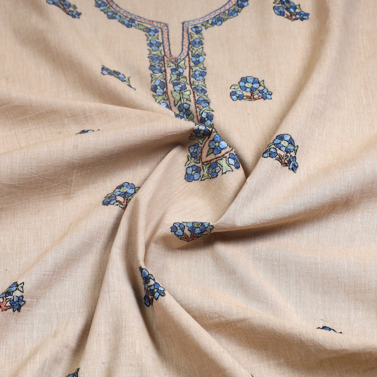 Beige - kashida hand embroidery cotton unstitched kurta