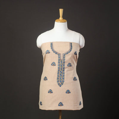 Beige - kashida hand embroidery cotton unstitched kurta