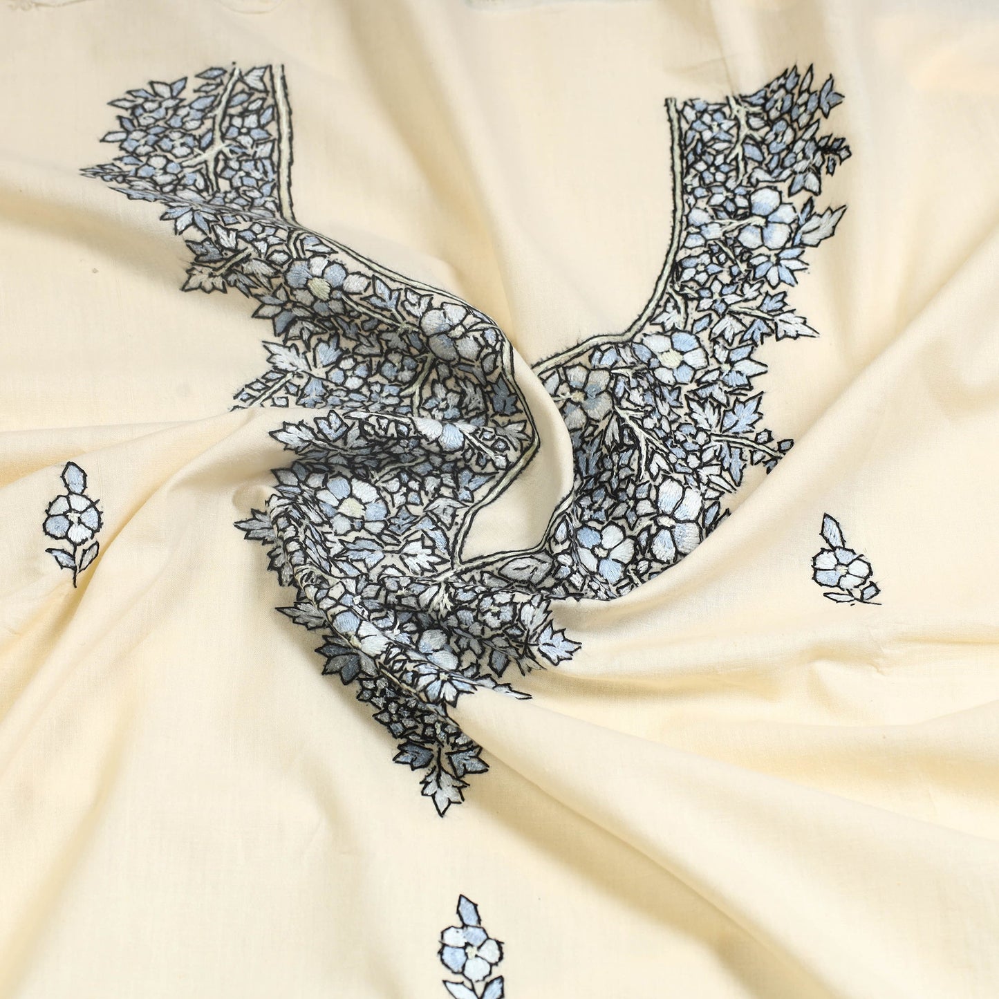  Beige Kashida Hand Embroidery Cotton Kurta Material