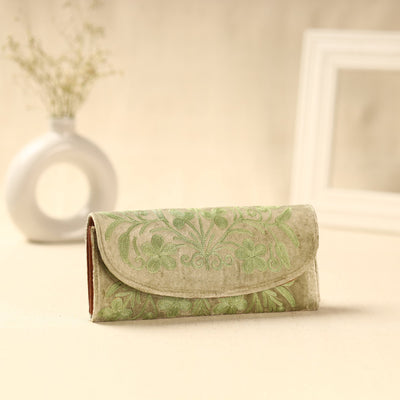  Beige Kashmiri Crewel Hand Embroidery Velvet Clutch