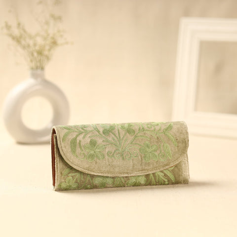  Beige Kashmiri Crewel Hand Embroidery Velvet Clutch