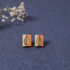  Kerala Hand Painted Bamboo Stud Earrings 