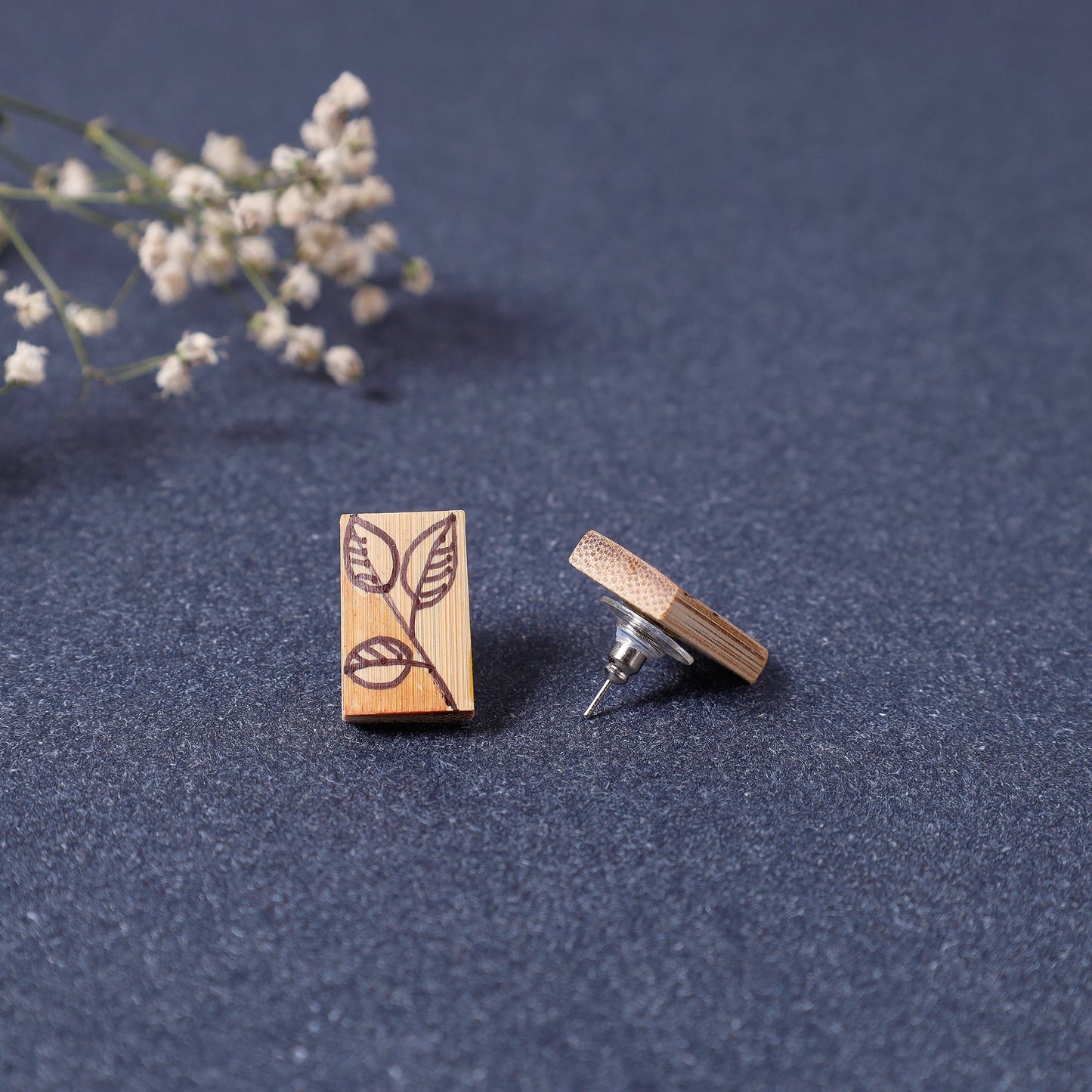  Kerala Hand Painted Bamboo Stud Earrings 